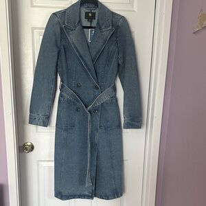 House of Harlow Denim Trench Coat - Long Double-Breasted Style